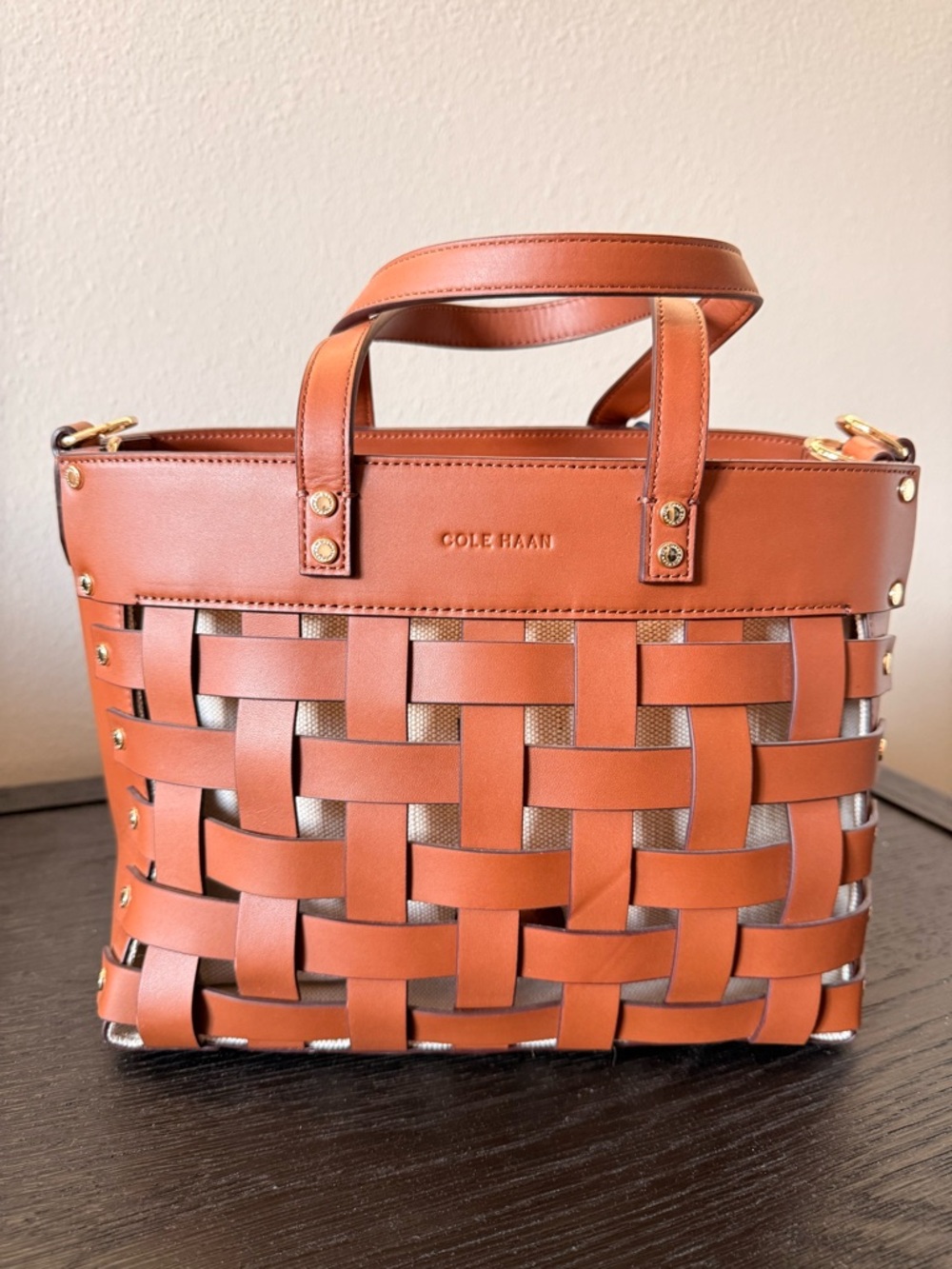 Cole Haan Tan Woven Leather Tote